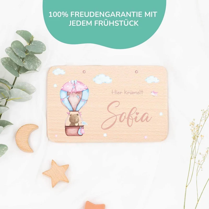 Frühstücksbrettchen Holz Ballon Bär