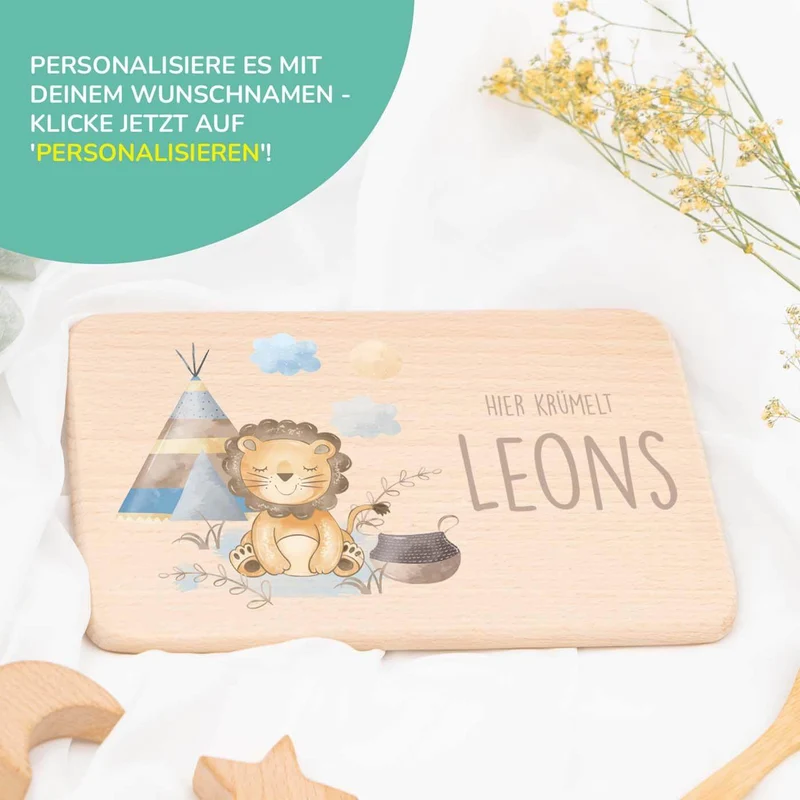 Frühstücksbrettchen Holz Tipi Löwe