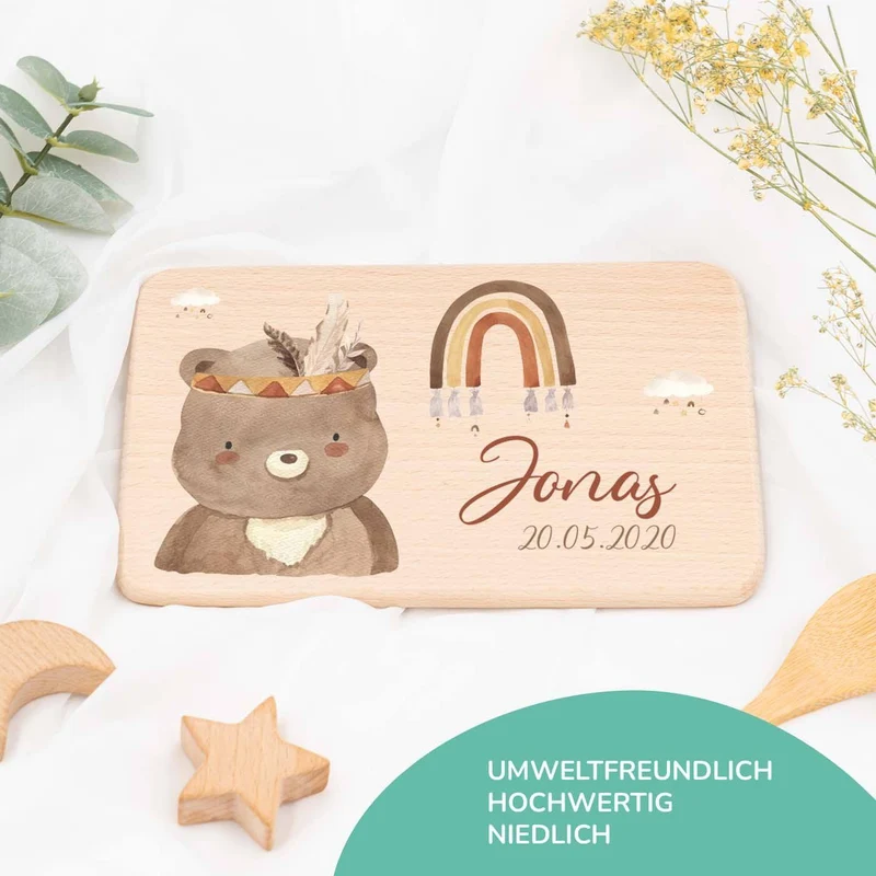Frühstücksbrettchen Holz Bär Boho