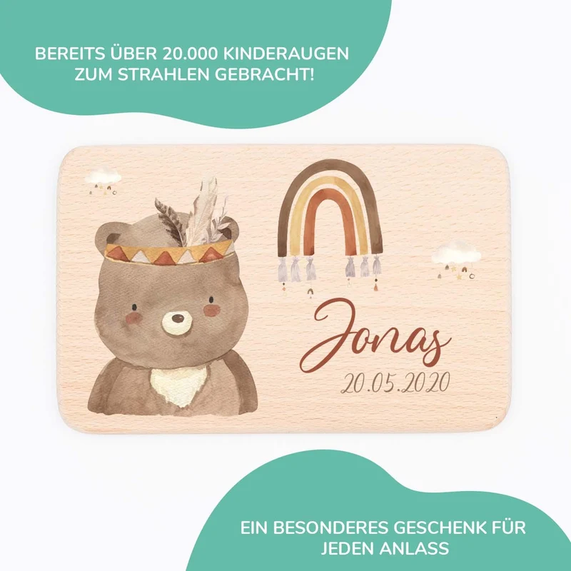 Frühstücksbrettchen Holz Bär Boho