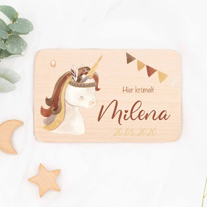 Frühstücksbrettchen Holz Einhorn Boho