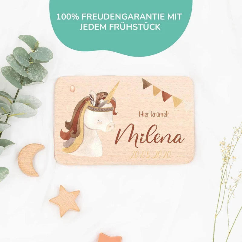 Frühstücksbrettchen Holz Einhorn Boho