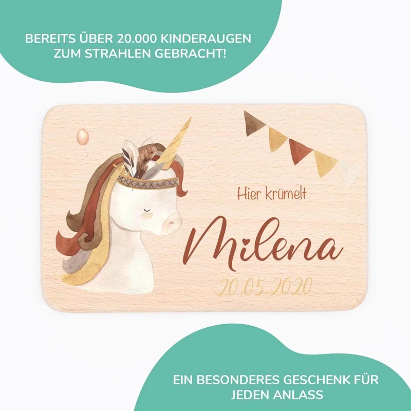 Frühstücksbrettchen Holz Einhorn Boho