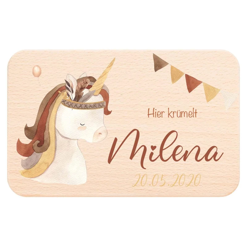 Frühstücksbrettchen Holz Einhorn Boho