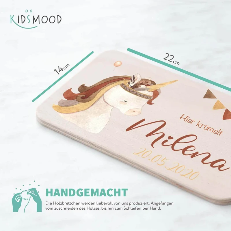 Frühstücksbrettchen Holz Einhorn Boho