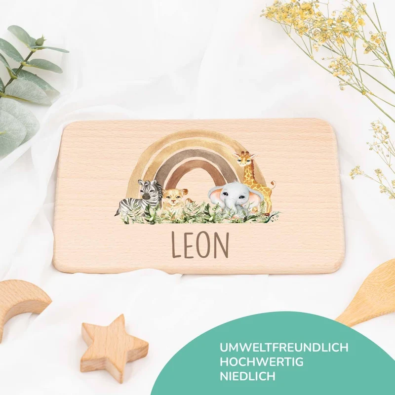 Frühstücksbrettchen Holz Rainbow Animals