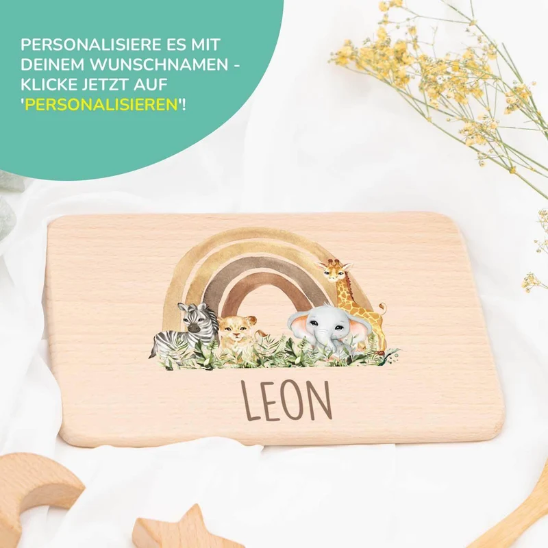 Frühstücksbrettchen Holz Rainbow Animals