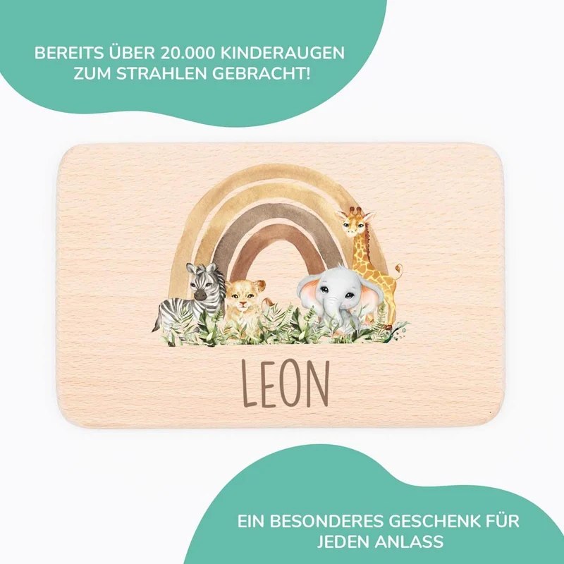 Frühstücksbrettchen Holz Rainbow Animals