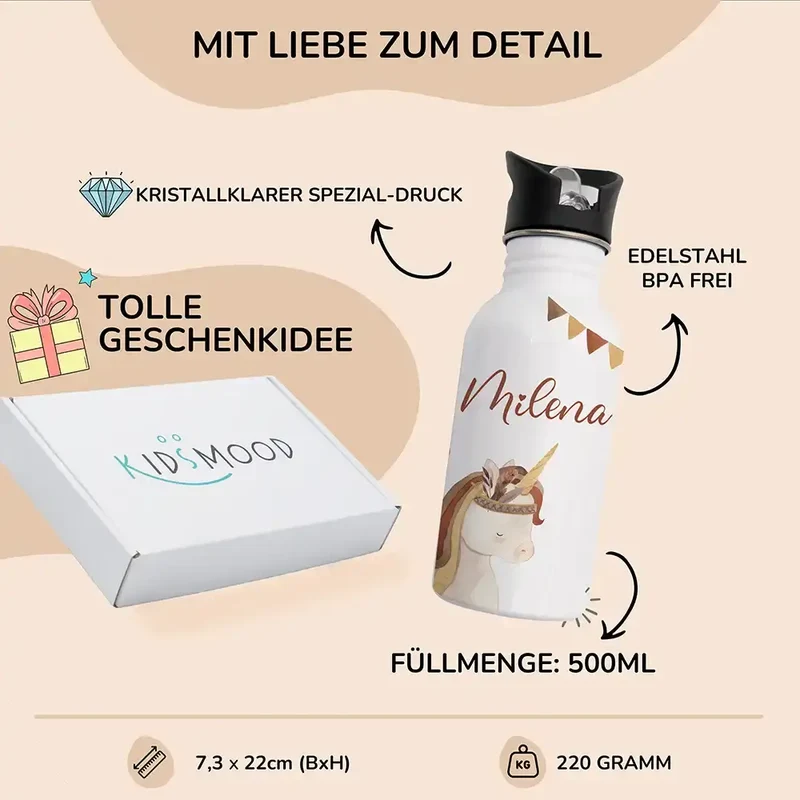 Trinkflasche Kinder Edelstahl - Einhorn
