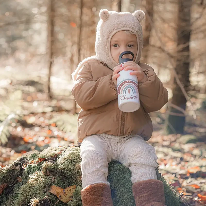 Trinkflasche Kinder Edelstahl - Regenbogen - Personalisierbar mit Namen