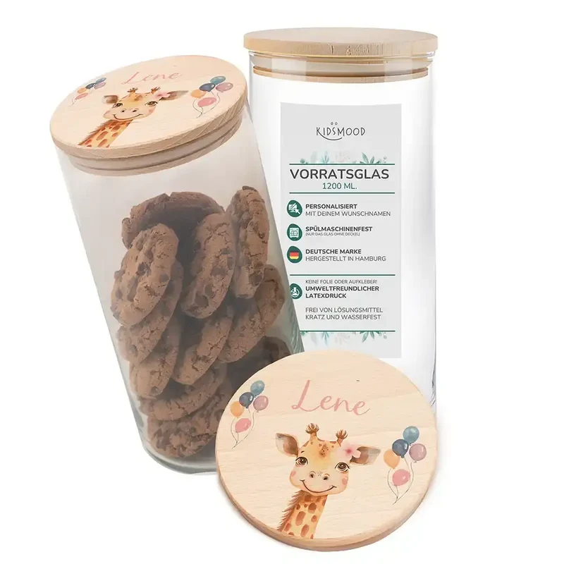 Vorratsglas mit Tierdesign - Kinderzimmer Aufbewahrung mit Namen - 1200ml groß