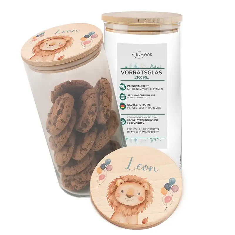 Vorratsglas mit Tierdesign - Kinderzimmer Aufbewahrung mit Namen - 1200ml groß