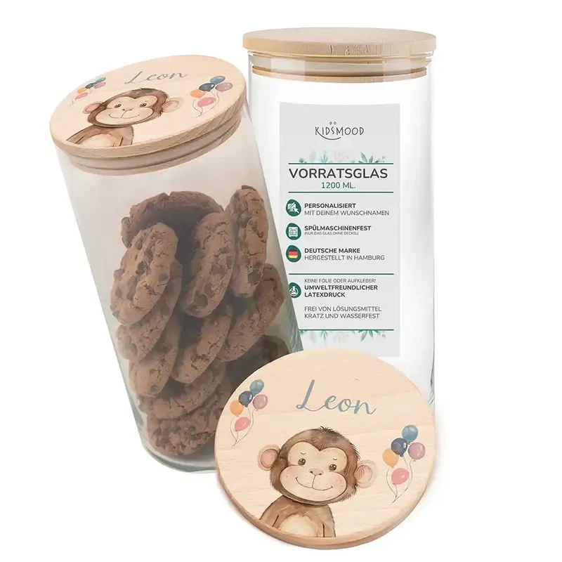 Vorratsglas mit Tierdesign - Kinderzimmer Aufbewahrung mit Namen - 1200ml groß