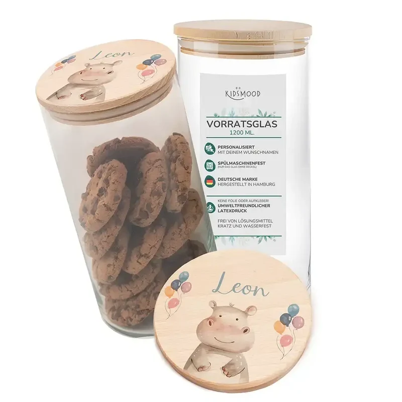 Vorratsglas mit Tierdesign - Kinderzimmer Aufbewahrung mit Namen - 1200ml groß