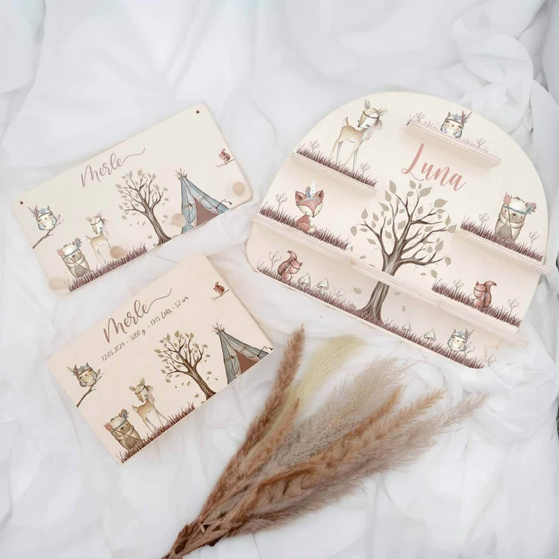 Kinderzimmer Aufbewahrung Woodland-Bundle: Erinnerungskiste, Tonieregal, Garderobe