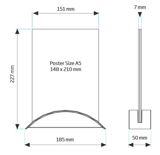 Menühalter Tischaufsteller Rocket aus Acryl mit gebogenem Standfuß – beidseitiger Acrylaufsteller