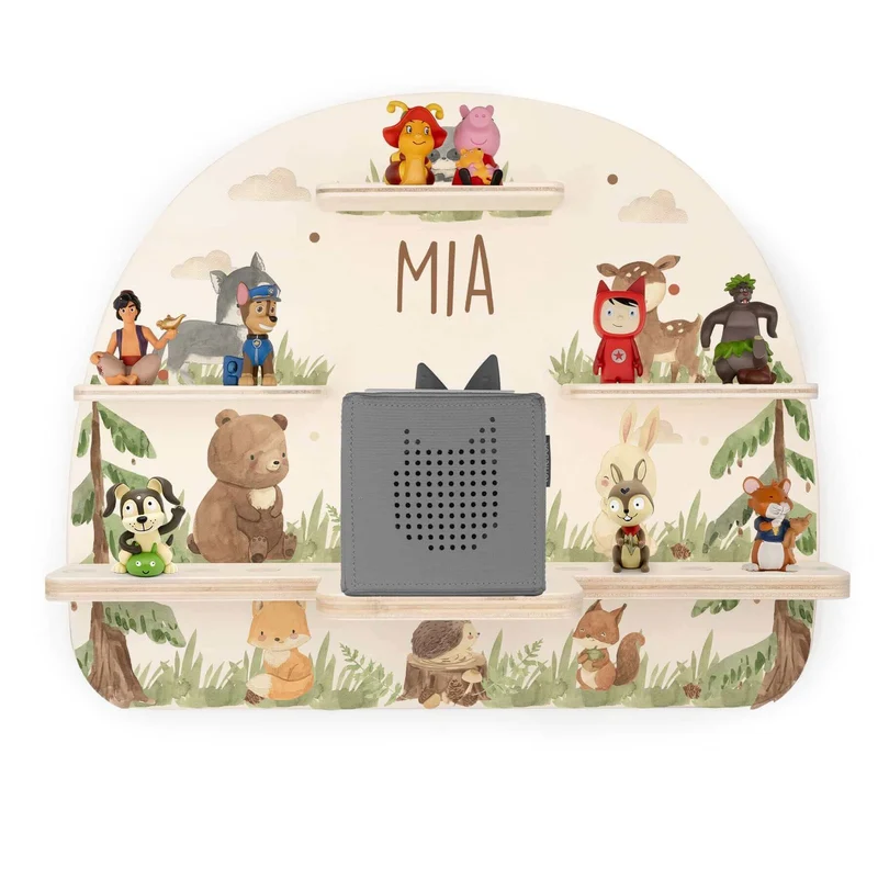Kinderzimmer Aufbewahrung niedliche Waldtiere-Bundle: Erinnerungskiste, Tonieregal, Garderobe