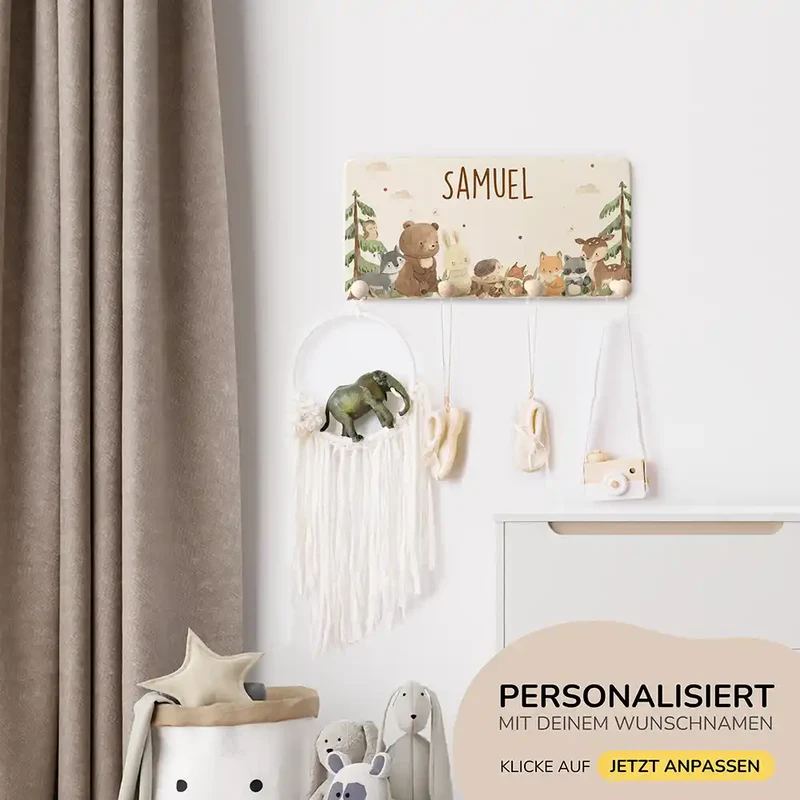 Kinderzimmer Aufbewahrung niedliche Waldtiere-Bundle: Erinnerungskiste, Tonieregal, Garderobe