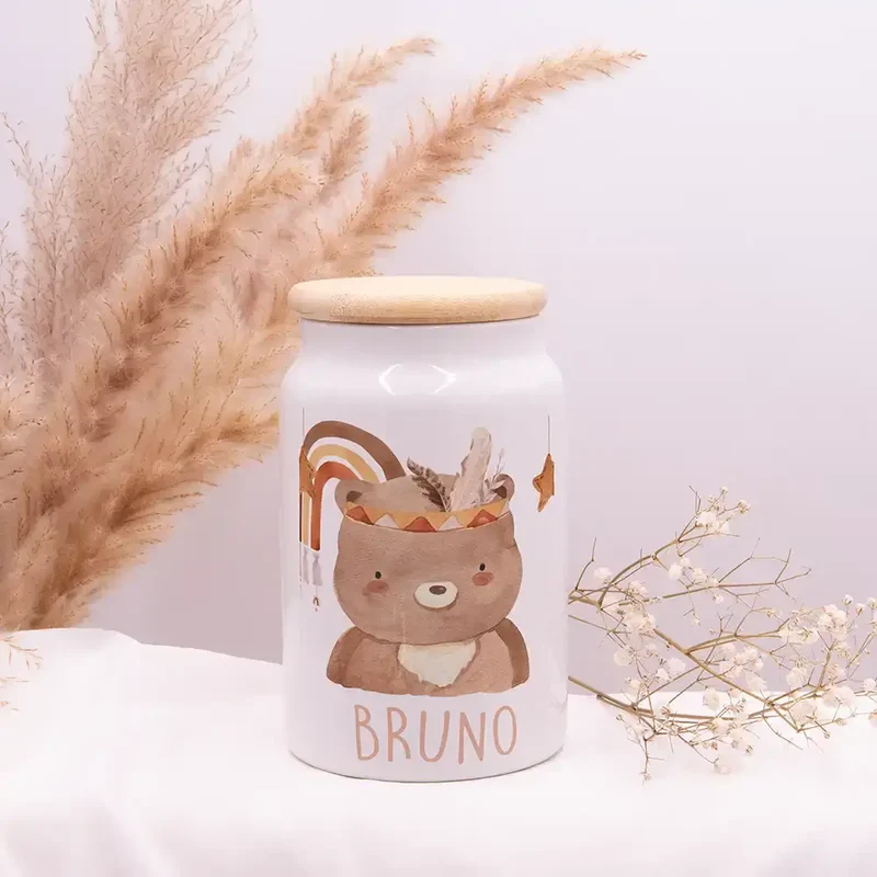 Personalisierbare Keksdose mit Name - Boho Bär