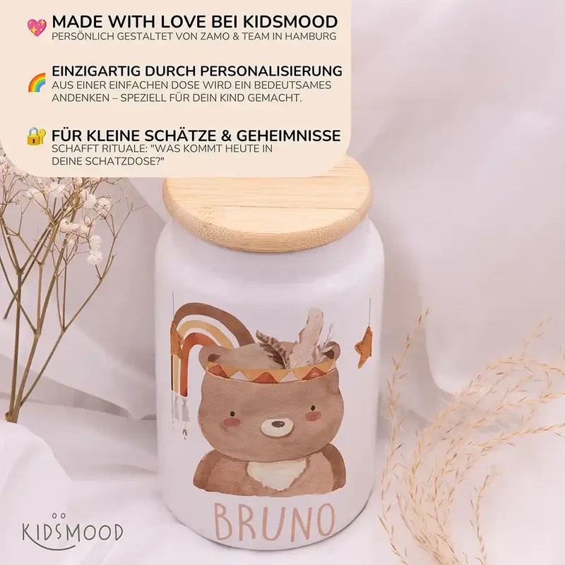Personalisierbare Keksdose mit Name - Boho Bär