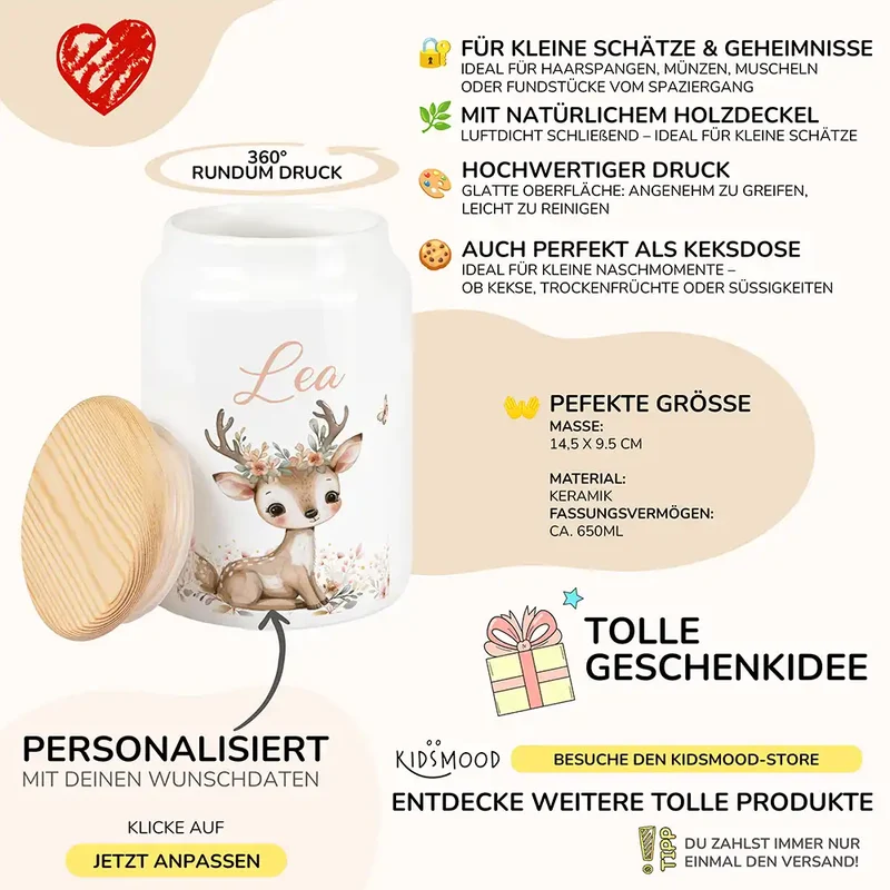 Personalisierbare Keksdose mit Name - Baby Hirsch