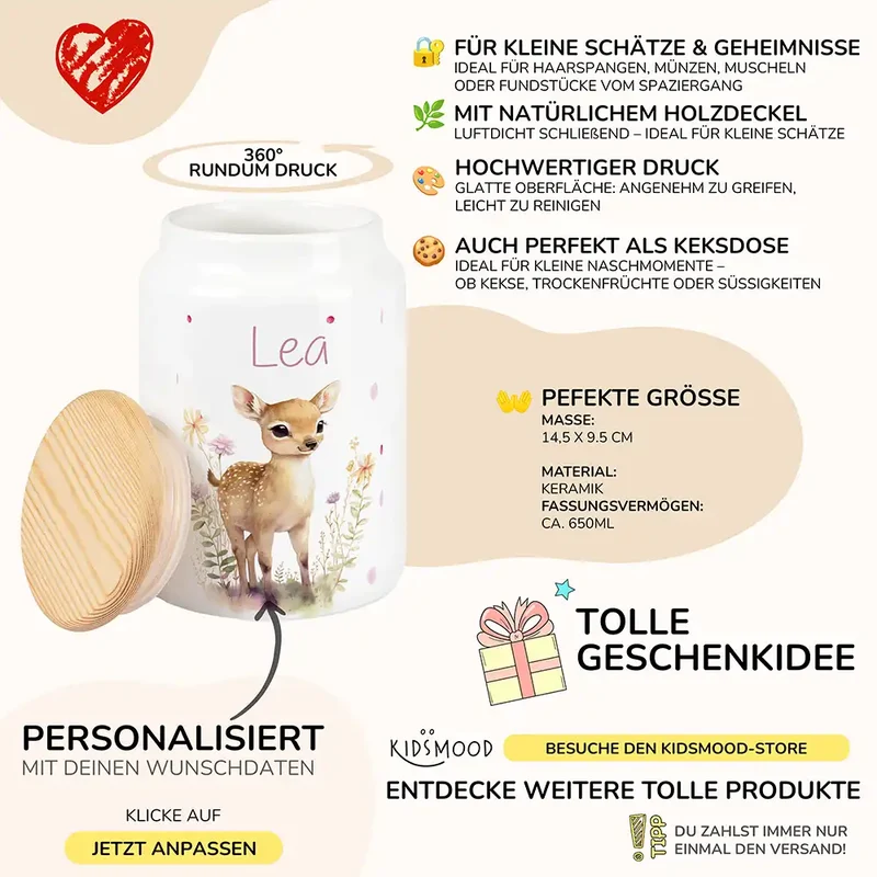 Personalisierbare Keksdose mit Name - Reh