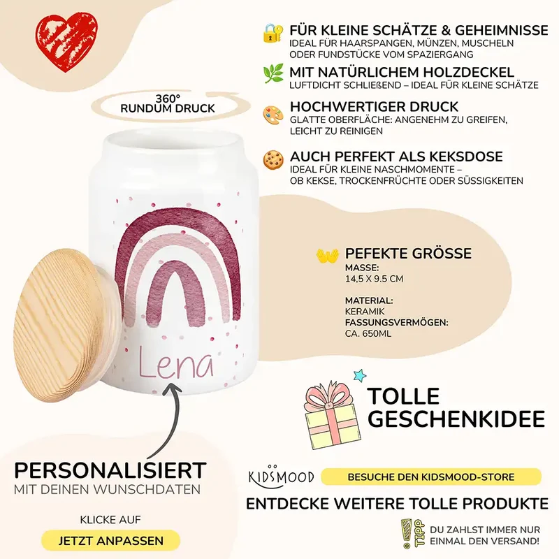 Personalisierbare Keksdose mit Name - - Regenbogen