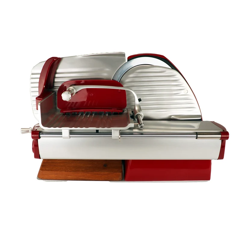 Berkel Home Line 200 Plus Rot – Aufschnittmaschine mit handgefertigtem Schneidebrett & Wellenschliff-Bausatz für Brot