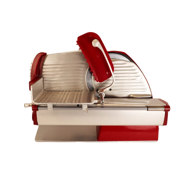 Berkel Home Line 200 Plus Rot – Aufschnittmaschine mit handgefertigtem Schneidebrett & Wellenschliff-Bausatz für Brot