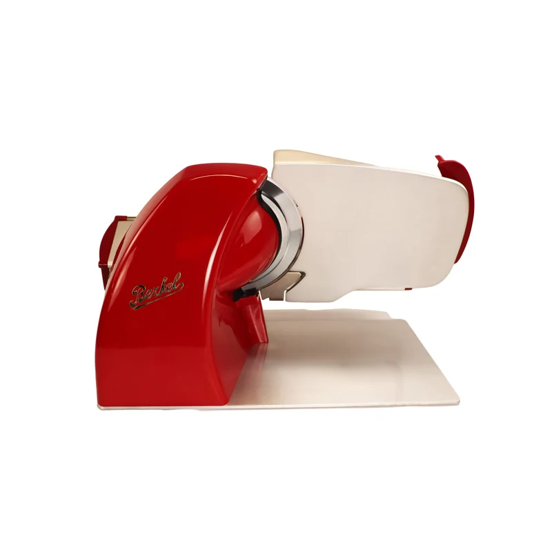 Berkel Home Line 200 Plus Rot – Aufschnittmaschine mit handgefertigtem Schneidebrett & Wellenschliff-Bausatz für Brot