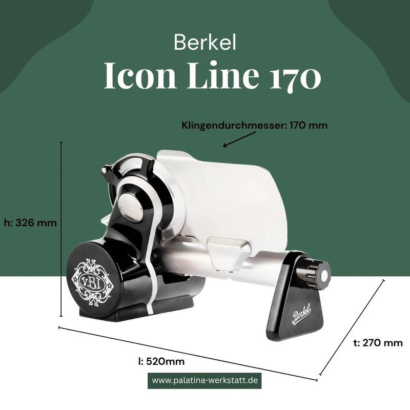 Berkel Icon Line 170 in schwarz mit handgefertigtem Einlegebrett aus Eiche 30x20 cm
