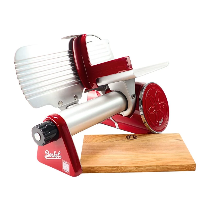 Berkel Icon Line 170 in rot mit handgefertigtem Einlegebrett aus Eichenholz 30x20cm