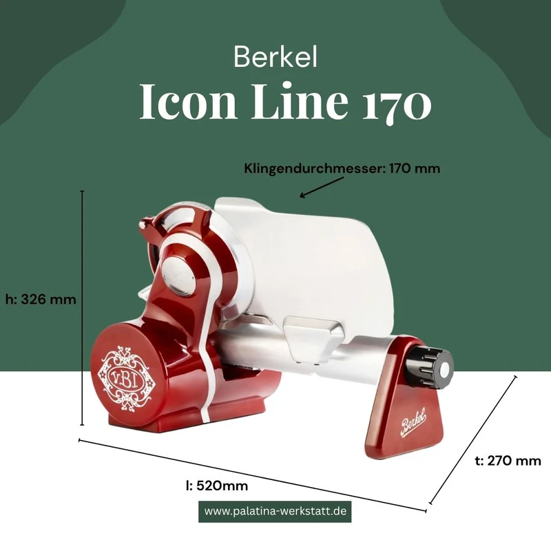 Berkel Icon Line 170 in rot mit handgefertigtem Einlegebrett aus Eichenholz 30x20cm