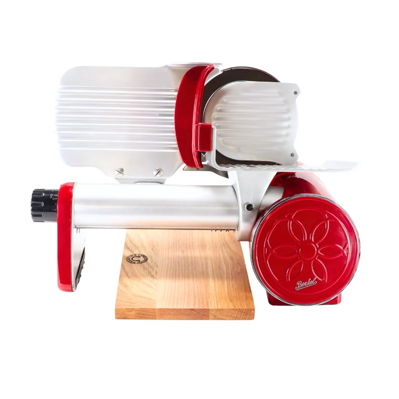 Berkel Icon Line 170 in rot mit handgefertigtem Einlegebrett aus Eichenholz 30x20cm