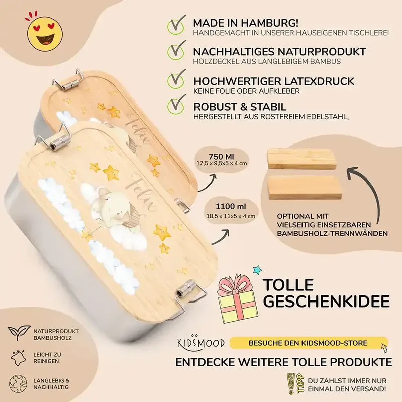 Brotdose Kinder personalisiert - Regenbogen Elefant