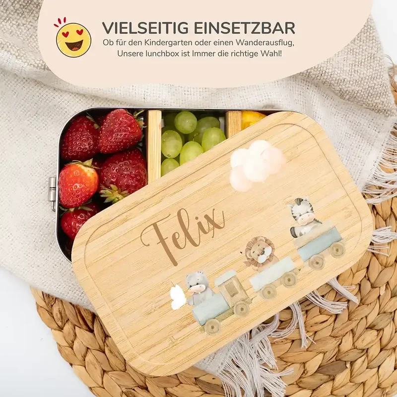 Brotdose Kinder personalisiert - Tiere Eisenbahn