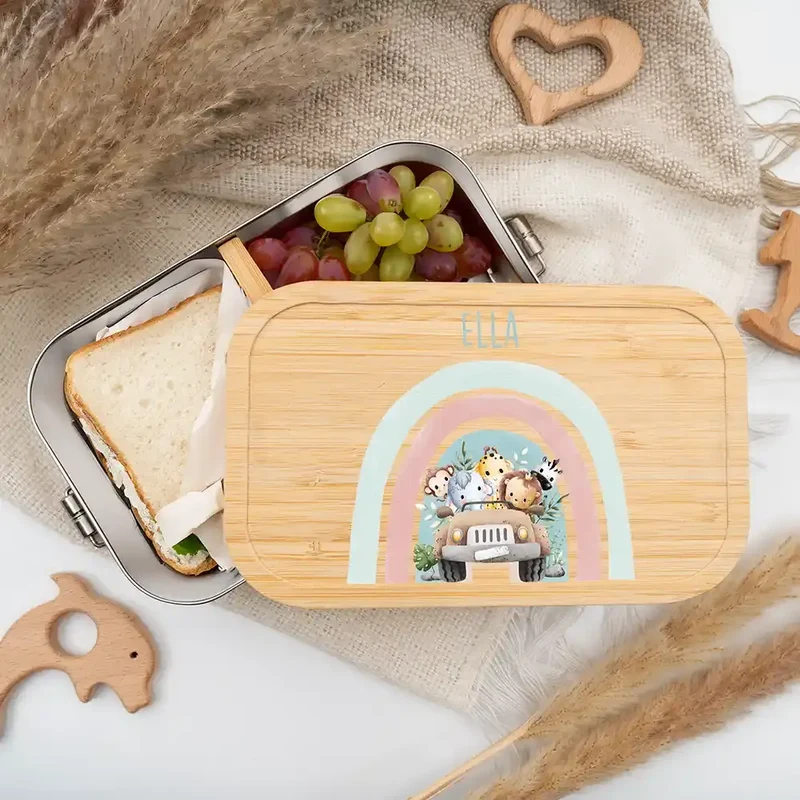 Brotdose Kinder personalisiert - Regenbogen Safari