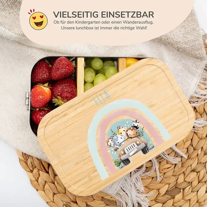 Brotdose Kinder personalisiert - Regenbogen Safari