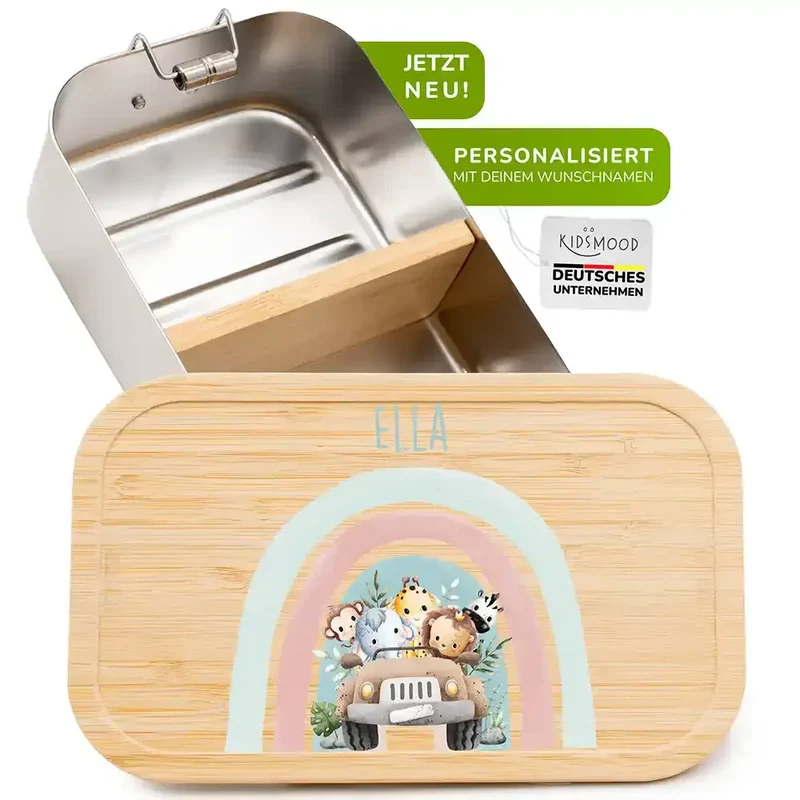 Brotdose Kinder personalisiert - Regenbogen Safari