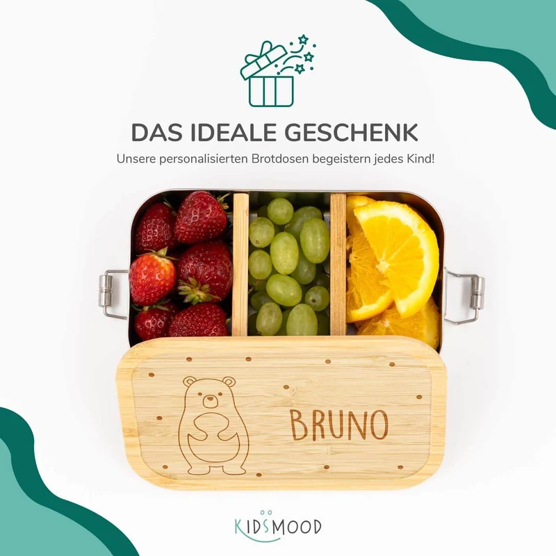 Brotdose Kinder personalisiert - Fröhlicher Bär