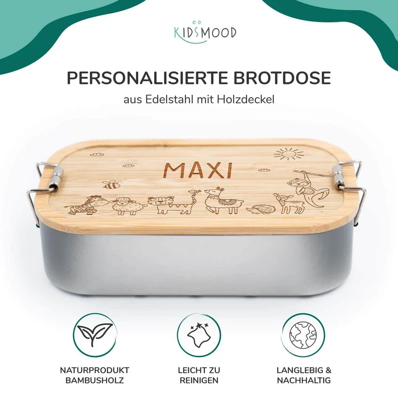 Brotdose Kinder personalisiert - Fröhliche Tierfamilie