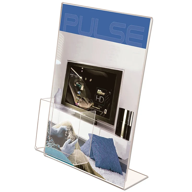 Acryl Tischaufsteller L-Type mit Visitenkartenfach – Menühalter & Prospekthalter transparent
