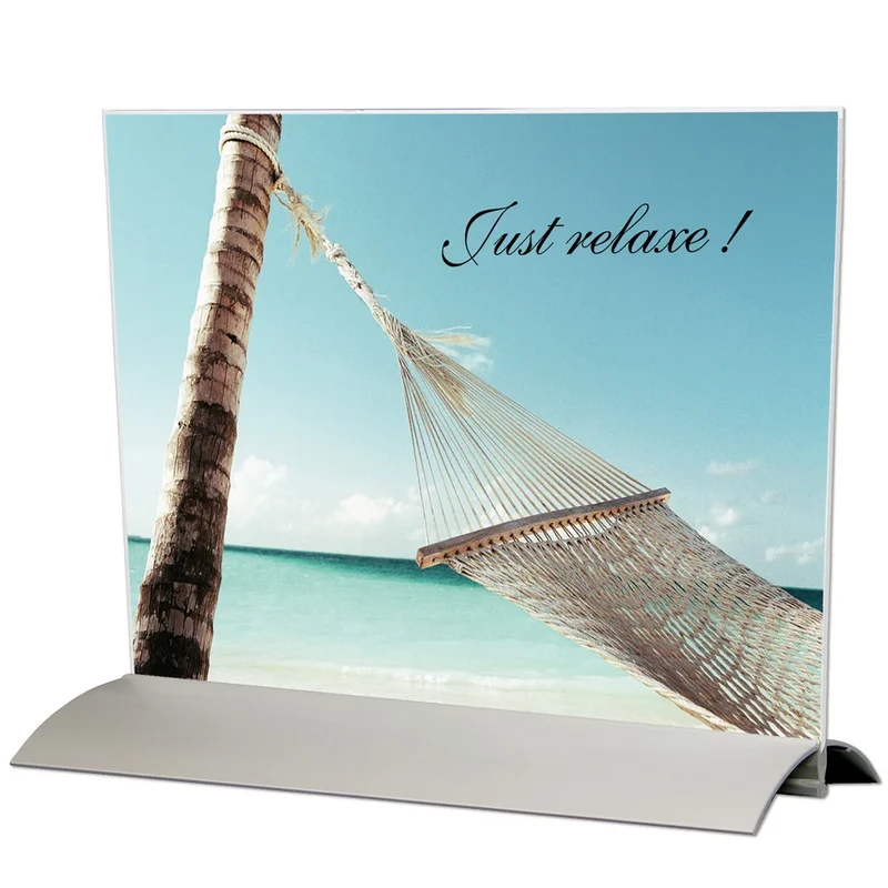 Menühalter Tischaufsteller Swing Wing Horizontal – Acryl Kartenhalter mit Aluminiumfuß