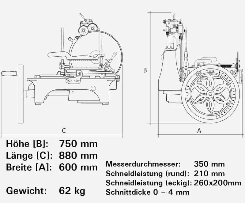 Berkel Volano L16 Schwungradmaschine schwarz inkl. Standfuß + Einlagebrett Fassholz