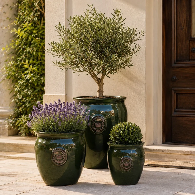grün glasierter Pflanztopf "eggpot" in den Höhen von 29 bis 46 cm