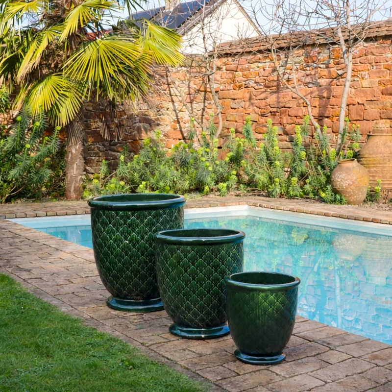 Glasiertes Pflanzgefäß "Jade Provence" in Dunkelgrün Höhe 30,5 bis 54 cm