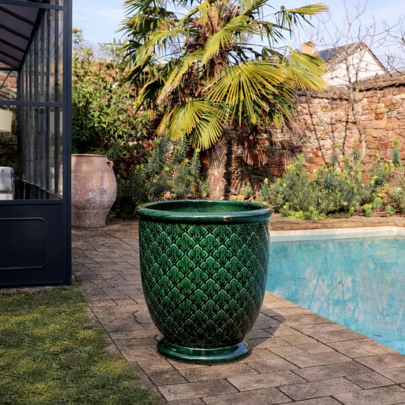 Glasiertes Pflanzgefäß "Jade Provence" in Dunkelgrün Höhe 30,5 bis 54 cm