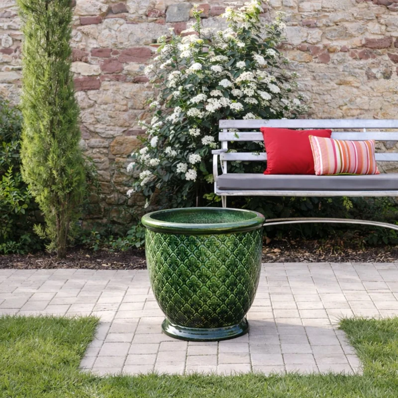 Glasiertes Pflanzgefäß "Jade Provence" in Dunkelgrün Höhe 30,5 bis 54 cm