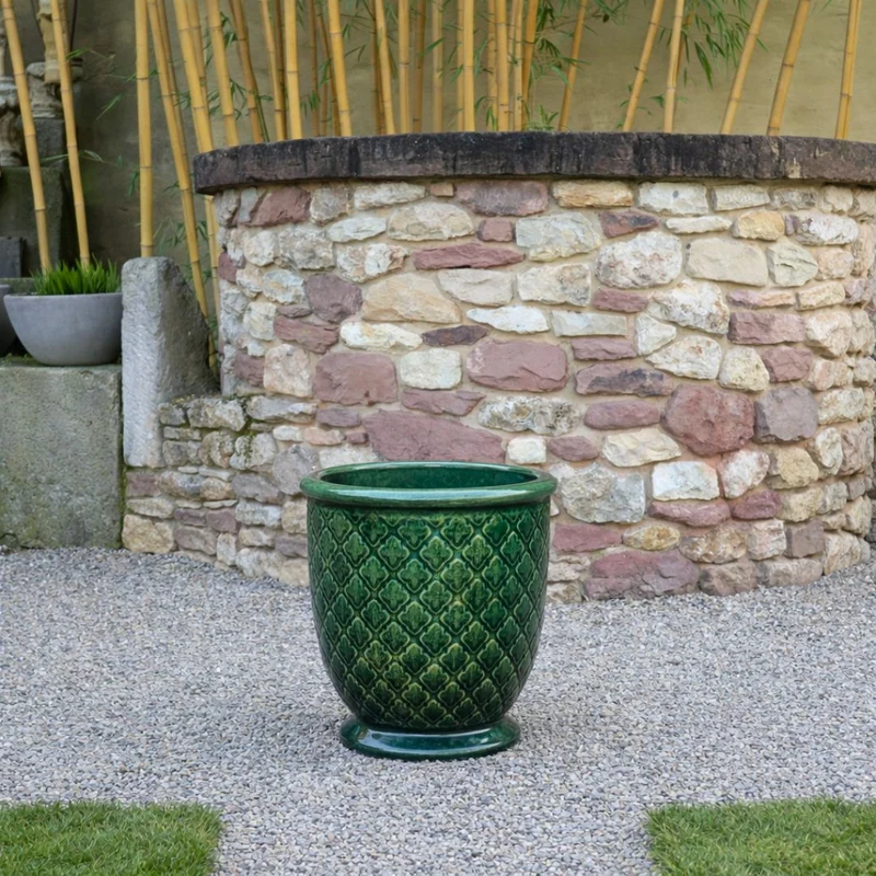 Glasiertes Pflanzgefäß "Jade Provence" in Dunkelgrün Höhe 30,5 bis 54 cm