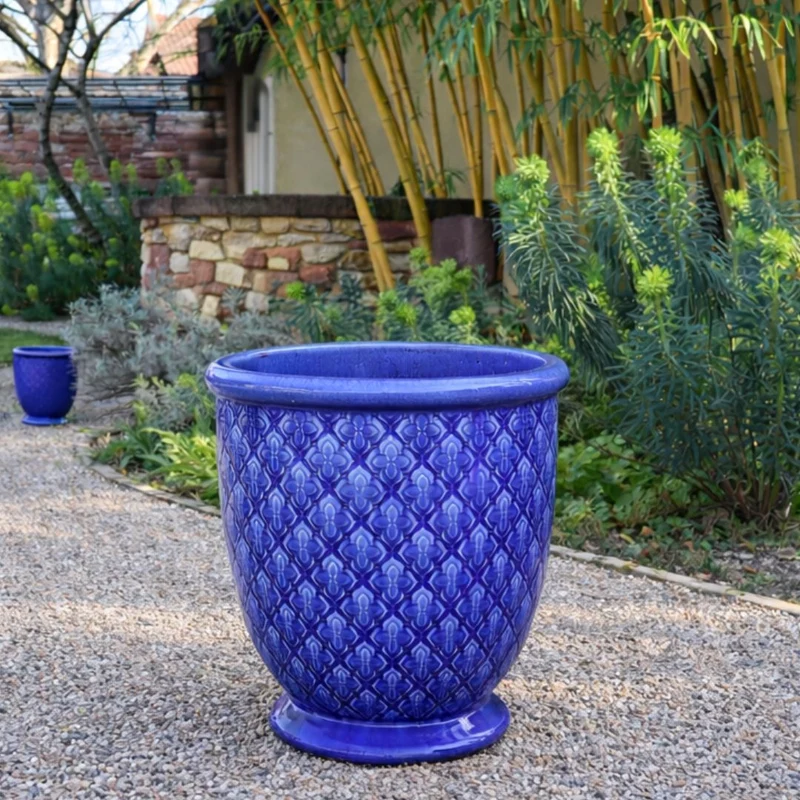 Glasierter Pflanzkübel "Indigo Provence" in Kobaltblau Höhe 30,5 bis 54 cm